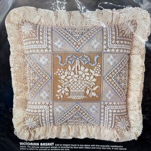 Vtg Dimensions Needlepoint Kit Victorian Basket Pillow 2273 NIP Romantic Cottage